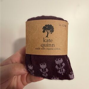 Kate Quinn Baby Girls Organic Cotton Mauve Purple Floral Tights 6-12 Months NWT